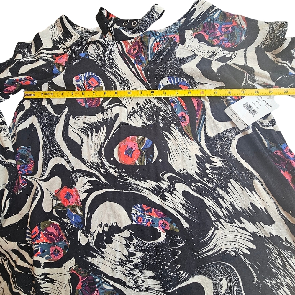 Free People Womens Drift Away Black Abstract Print Open Shoulder Tunic Dress M - Picture 13 of 15
